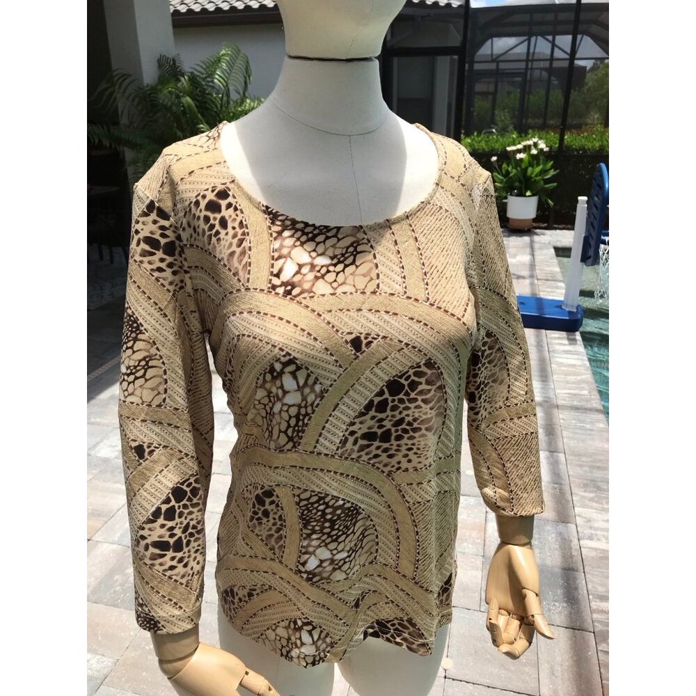 chicos size 1 gold and brown 3/4 sleeve shirt
